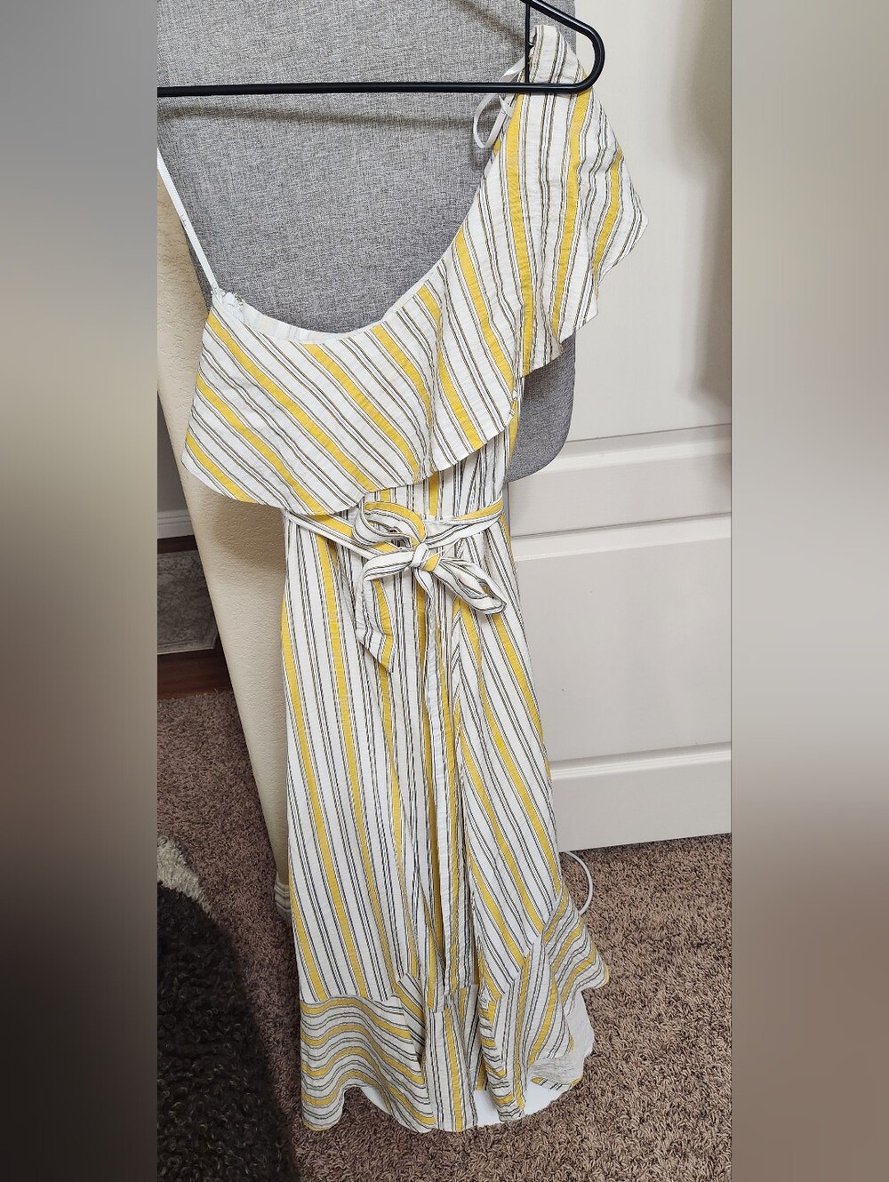 Lulus High Tide Yellow Striped One-Shoulder Midi Dress Medium - Picture 7 of 8